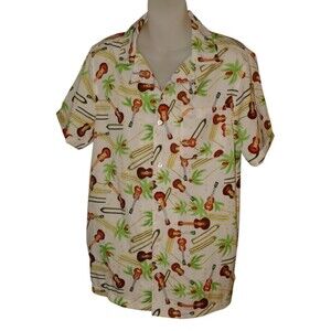 One Resolution Clothing Mens Hawaiian Guitars Ukulele Button Down Shirt Size S